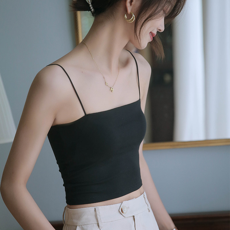 女莫代尔带胸垫内搭bra一体式可外穿夏季细肩带吊带背心打底衣薄