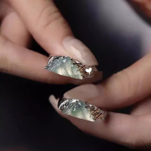 镀925银山盟海誓山河情侣对戒古风新中式精致百搭时尚指环