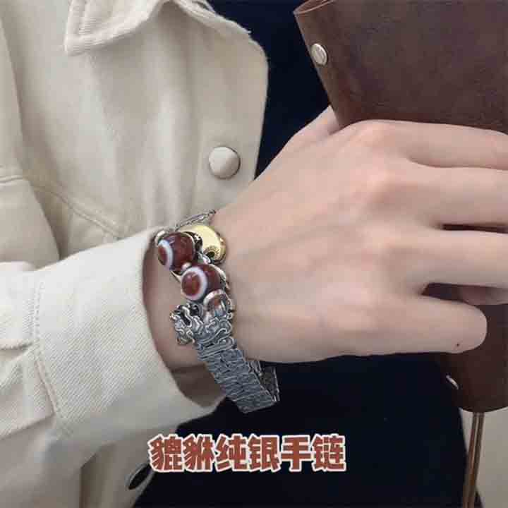 双眼天珠貔貅手链男士转动复古个