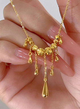 水滴流苏项链中式宫廷风河流金色