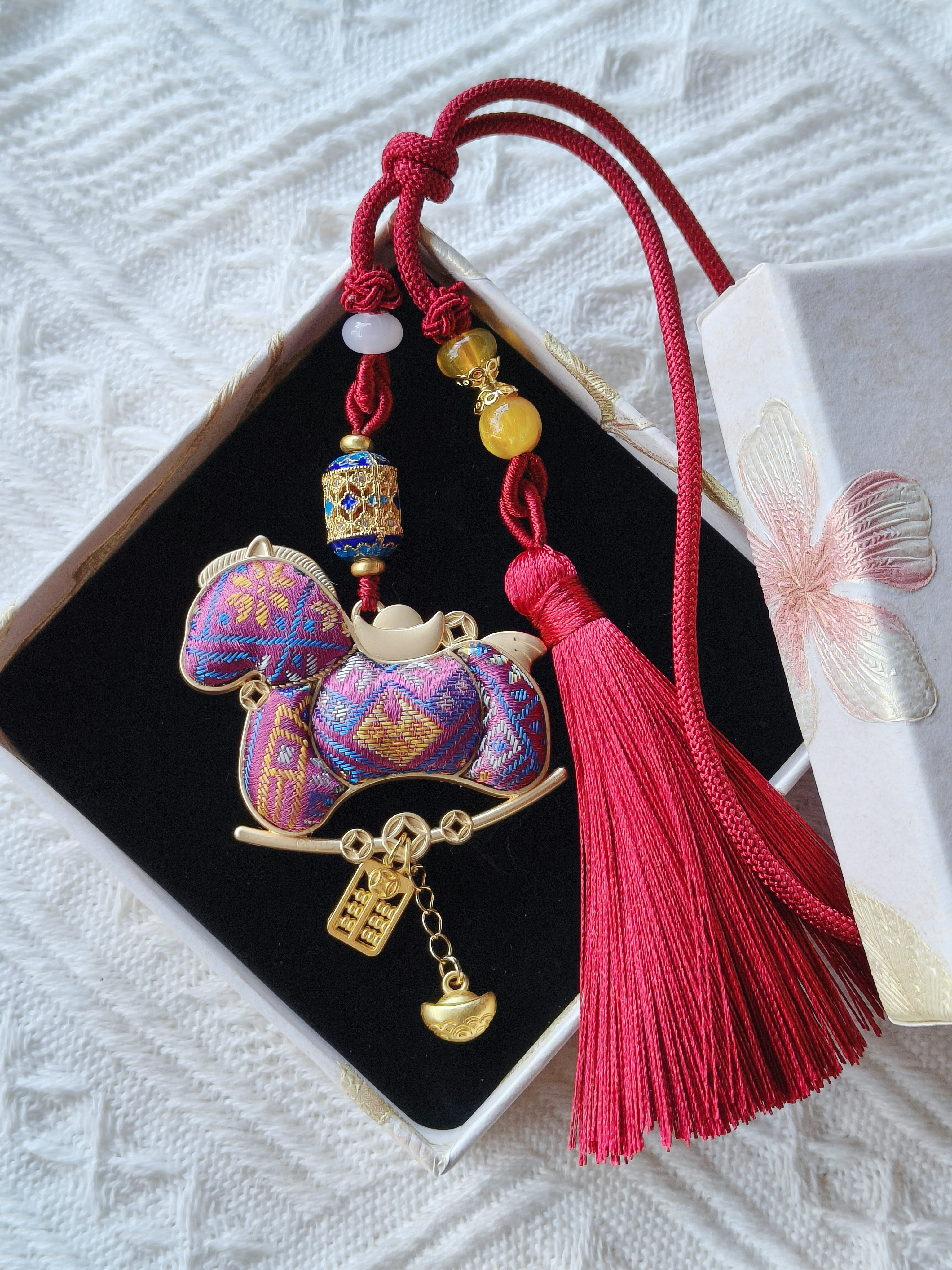 广西非遗壮锦手工双面马上有钱车挂/包挂伴手礼配礼盒