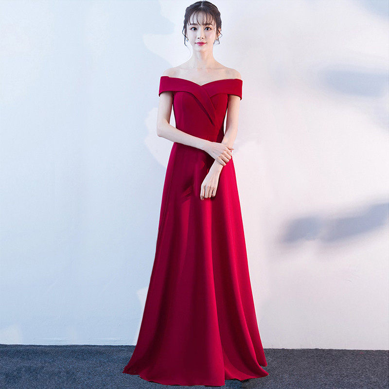 敬酒服新娘2020新款春夏季短款结婚礼服一字肩宴会订婚连衣长裙女