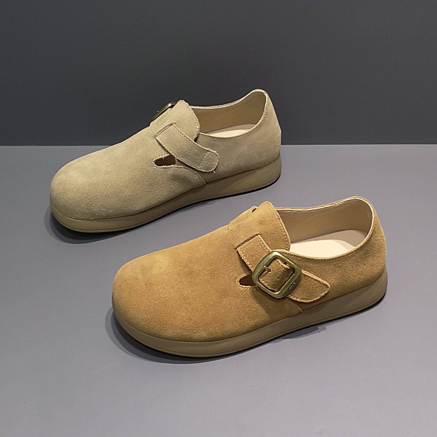 2026春季新款金属皮带扣魔术贴脖肯圆头低帮平底单鞋女舒适百搭,女鞋,时尚休闲鞋,淘宝优惠券,粉丝福利购,淘宝优惠卷