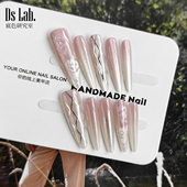 夏日ins 显瘦 girl高级长尖3.0 水滴长尖格纹鎏金玫瑰裸肤色美甲