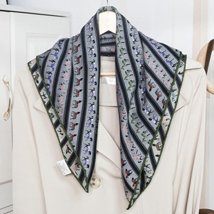 【骏马列队】帅气复古双面异色真丝羊毛丝巾百搭70丝毛中方巾