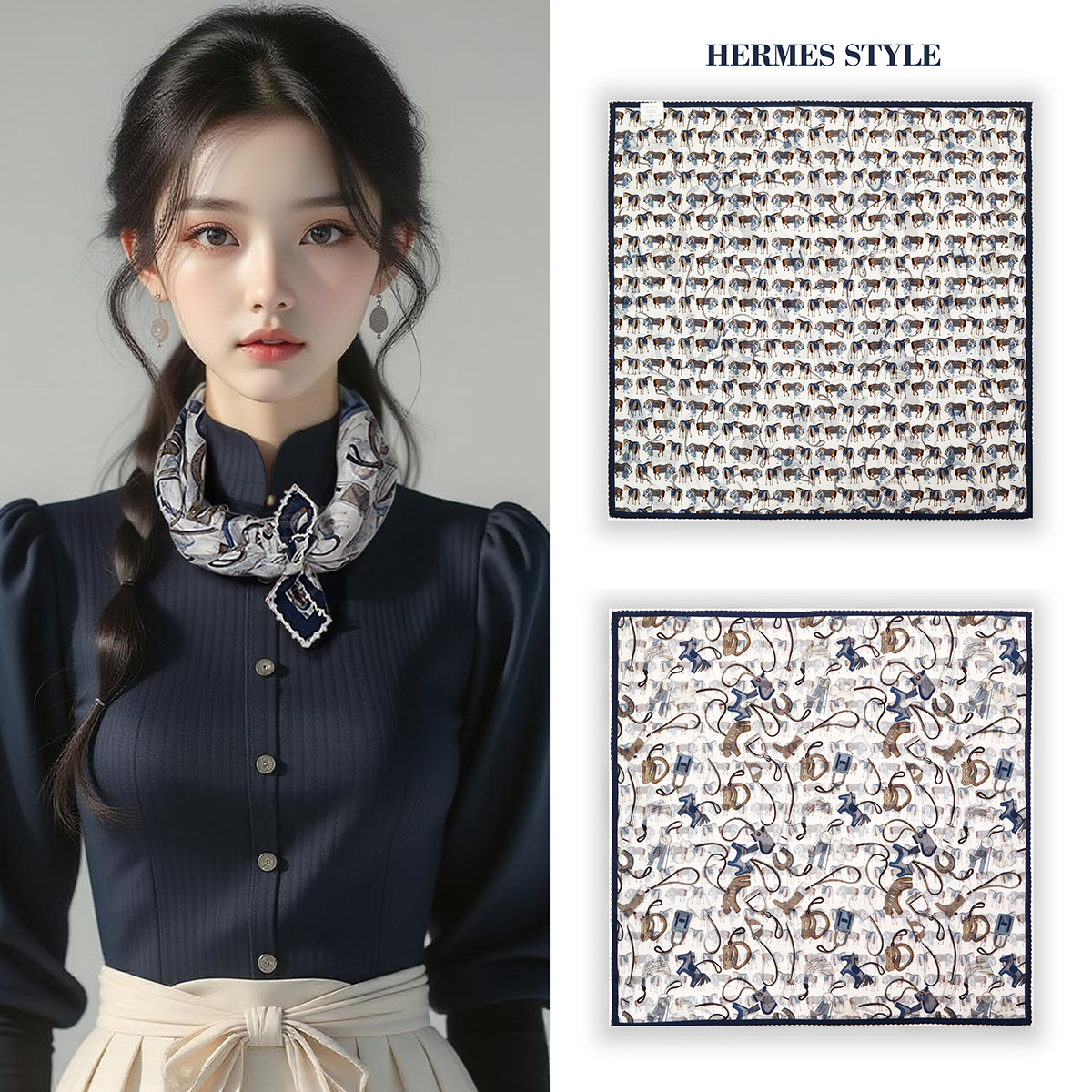 S【小马挂件】时尚百搭真丝羊毛桑蚕丝丝毛花边款70方巾双面披肩