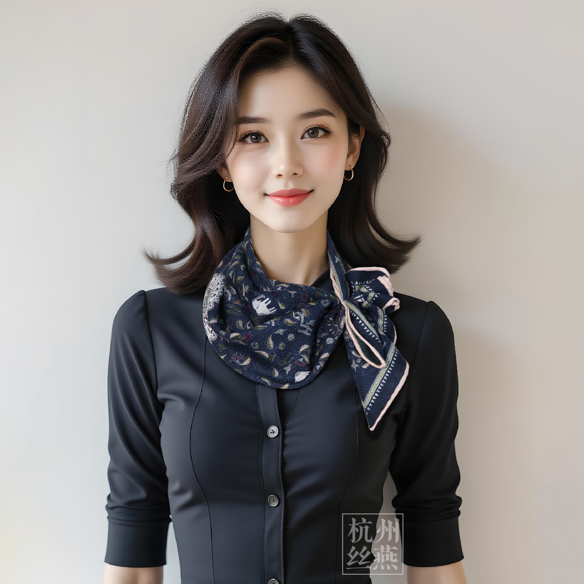 2024新款波斯小象桑蚕丝羊毛中方巾丝巾女西装领巾口袋巾丝毛