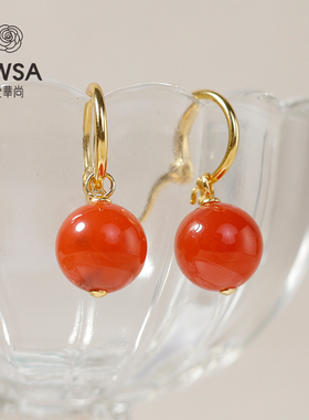 S925银樱桃红南红耳扣12m