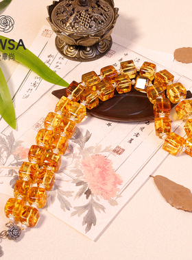 【巴依老爷专属】花珀方糖项链