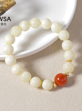 白蜡圆珠配南红手串