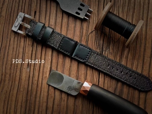 佩大师手工表带定制胡椒盐帆布黑色结合翻转美式复古军表耐用针扣