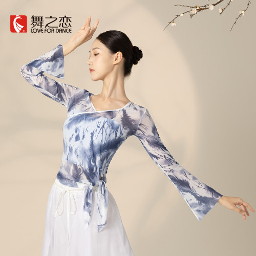 成人古典舞身韵服高弹印花网纱衣