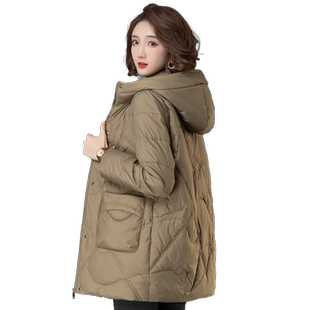 中长款羽绒棉服女2025新款冬季大码宽松中年妈妈棉衣保暖棉袄外套