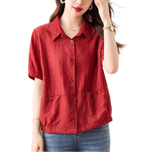 休闲短款衬衫女2026年夏季新款宽松大码中年妈妈减龄短袖薄款上衣