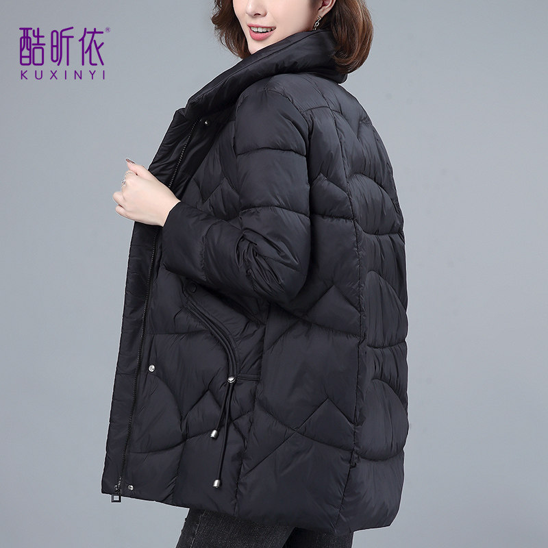 妈妈装中长款加厚棉服宽松2024新款韩版中年女士连帽羽绒棉衣外套