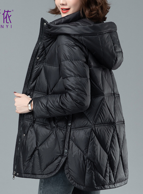 中长款轻薄羽绒服女2025年新款大码宽松中年妈妈90白鸭绒冬季外套