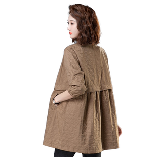 中长款休闲风衣女款2026新款春秋宽松大码中年妈妈小个子夹棉外套