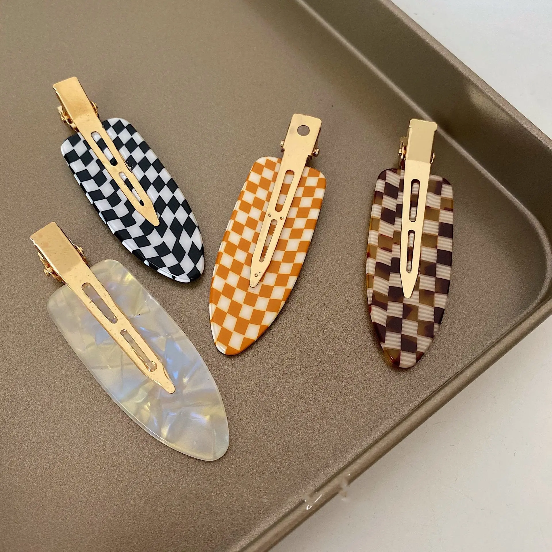 黑白棋盘格无痕发夹女夏刘海夹侧边夏季发卡化妆醋酸洗脸韩国头饰