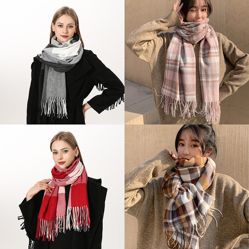 格子仿羊绒围巾女士保暖披肩男士百搭围脖秋冬高级感围巾