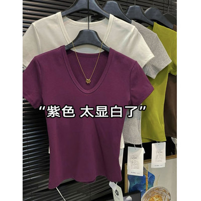 2026夏季新款正肩V领短袖T恤女