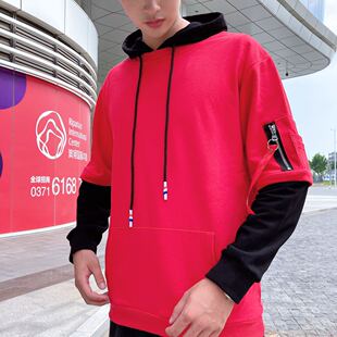 Hao Tiger/浩虎时尚连帽卫衣男士春秋季潮牌美式宽松上衣拼接帽衫