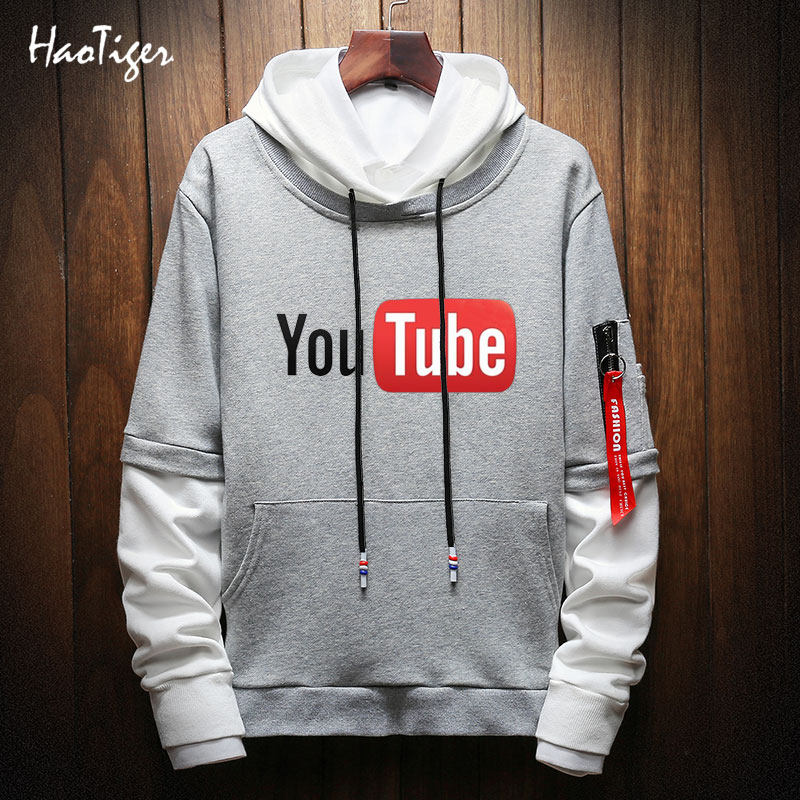 youtube长袖衣服youtube油管logo新款休闲青少年卫衣连帽帽衫大码