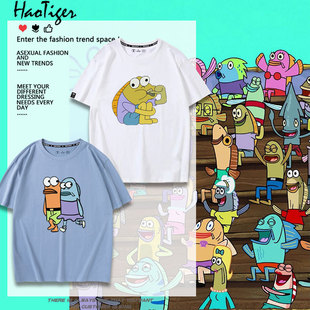 海绵宝宝系列之比奇堡路人鱼呆呆鱼周边夏季短袖T恤男女衣服上衣