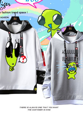 lilalienz4ever外星人抽象表情包周边同款假两件卫衣男女秋冬衣服