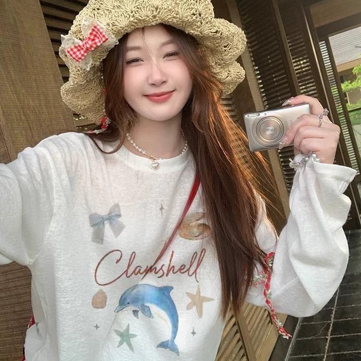 微透t恤女新款宽松慵懒罩衫上衣