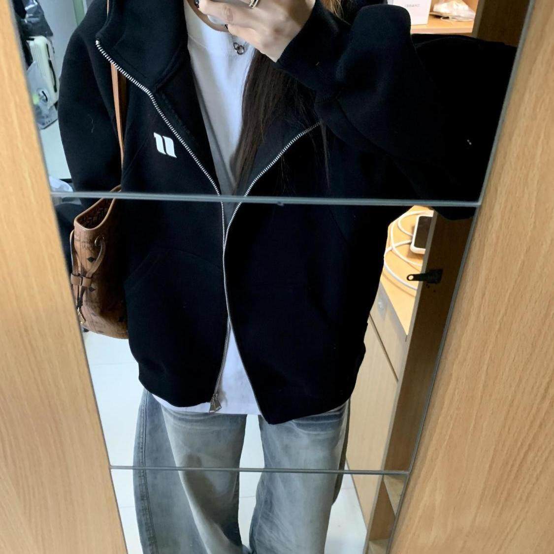 黑色拉链开衫连帽卫衣女2025新款秋冬宽松慵懒风oversize纯色外套,女装/女士精品,卫衣/绒衫,淘宝优惠券,粉丝福利购,淘宝优惠卷