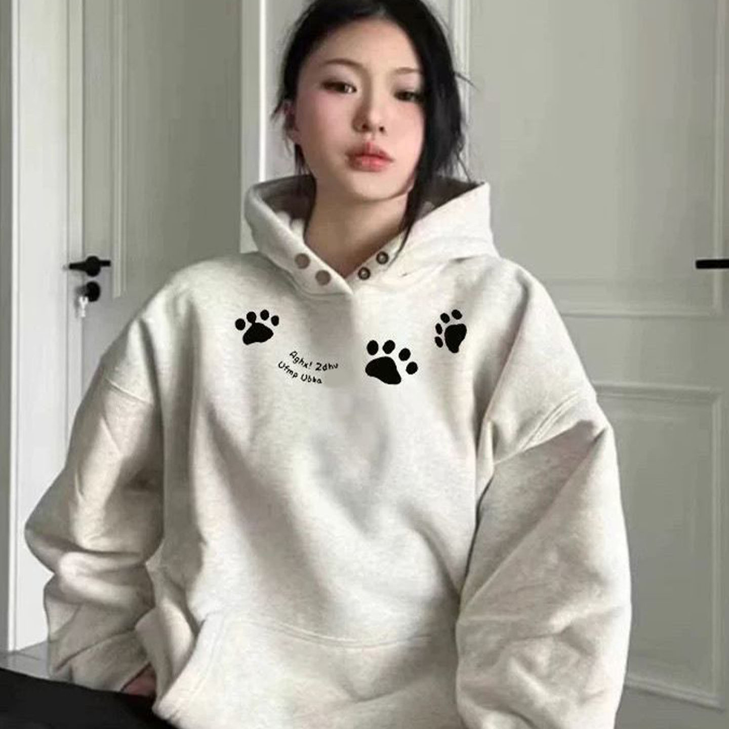 美式小个子ootd纽扣加绒加厚外套