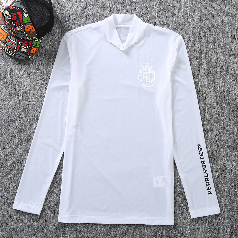 韩单高尔夫服装男夏防晒衣春秋长袖T恤高领打底速干衣运动薄修身