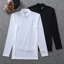 韩版高尔夫服装夏季防晒T恤男冰丝打底上衣长袖高领薄款骑行修身