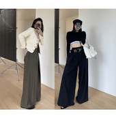 裤 remerci 压褶宽松混色高级垂坠感高腰拖地西装