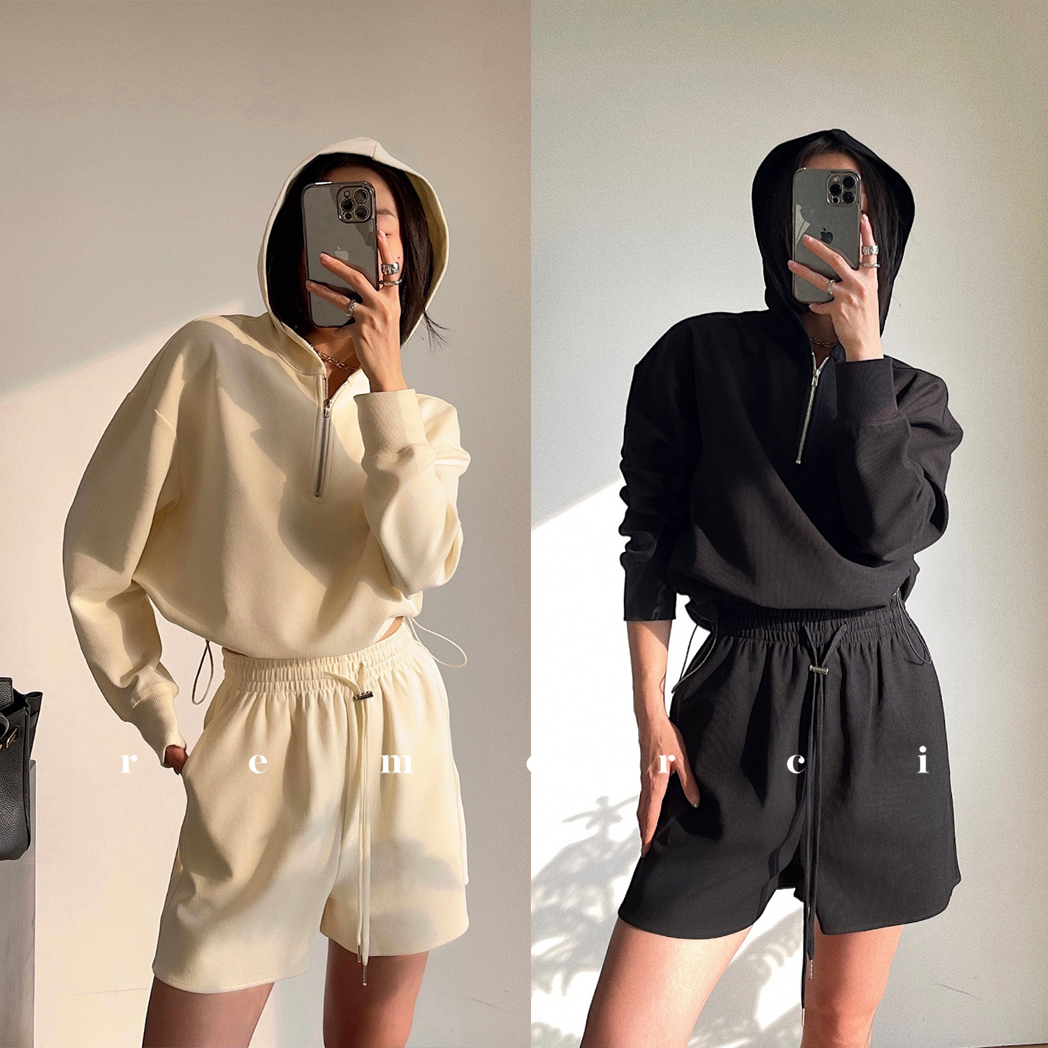 冰爽空气感薄款连帽卫衣套装