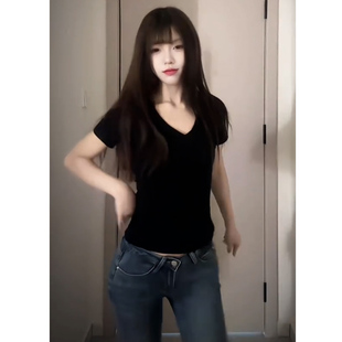 辣妹复古低腰微喇牛仔裤女四季通用修身显瘦气质长裤