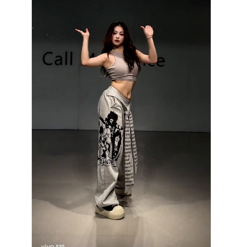 设计感灰色弯刀阔腿裤女爵士舞慵懒垂感辣妹运动长裤,女装/女士精品,牛仔裤,淘宝优惠券,粉丝福利购,淘宝优惠卷