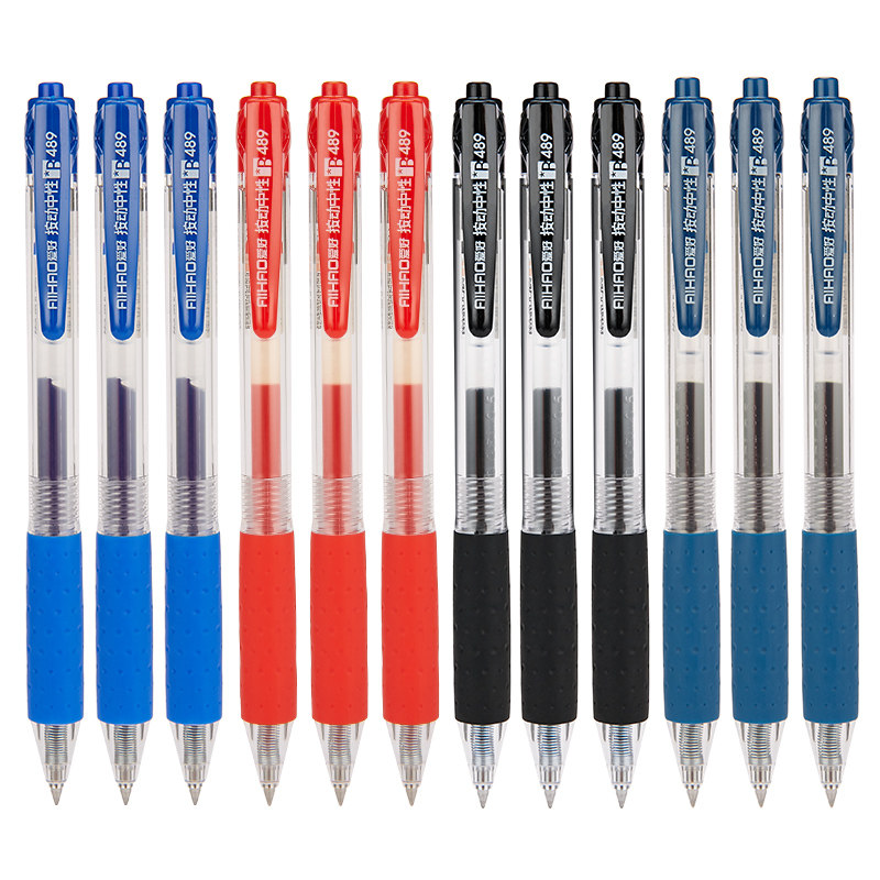 爱好学生用按动中性笔子弹头红色