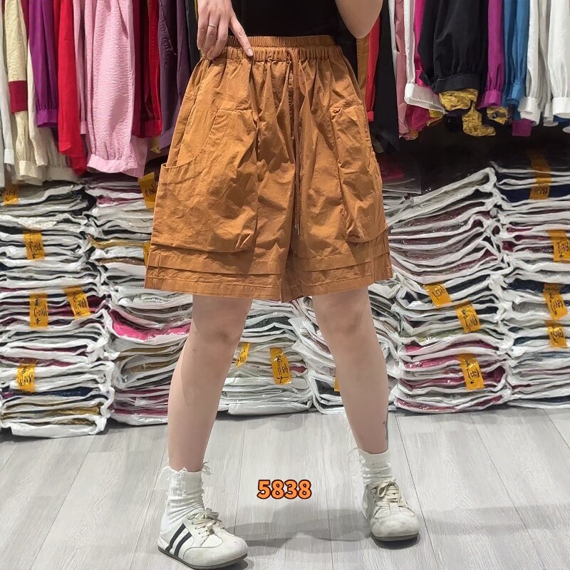 欧版时尚休闲薄款短裤女2025夏季新款大口袋宽松阔脚百搭五分裤潮