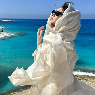 埃及尼泊尔旅游遮阳头巾围巾超仙民族风沙漠超大防晒披肩棉麻丝巾