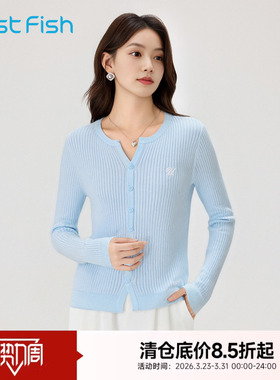 快鱼2025年冬BM风学院开衫单衣 美高徽章刺绣长袖上衣507225