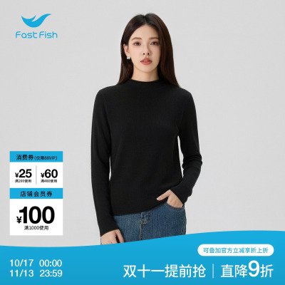 快鱼女士冬季圆领百搭针织衫