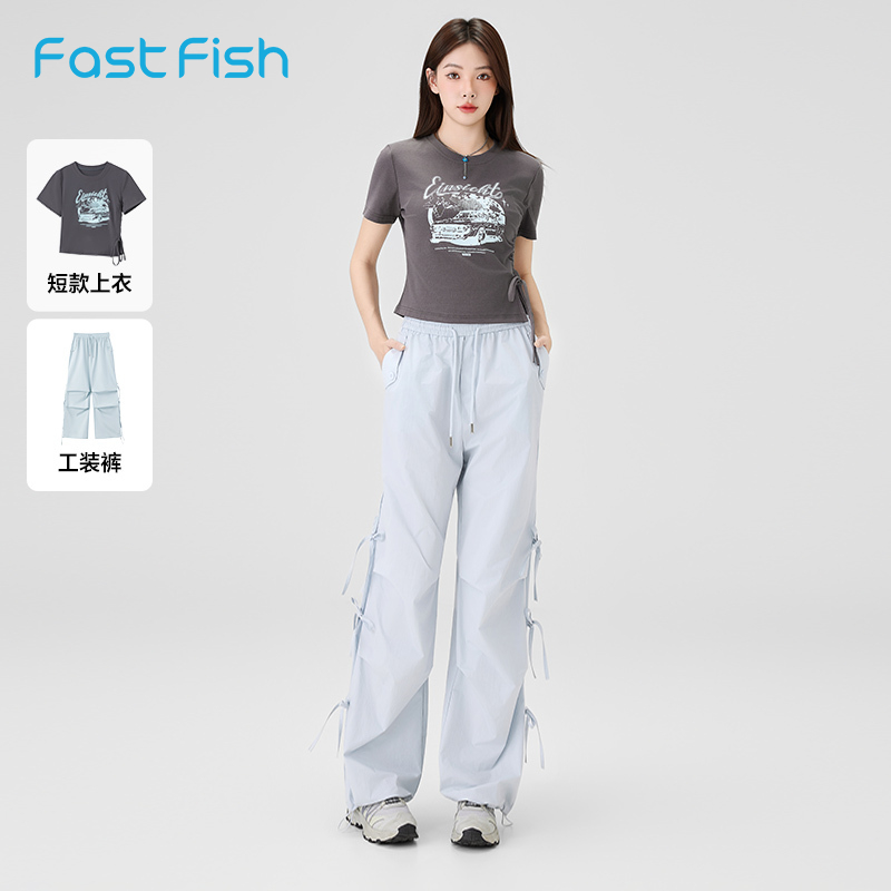 快鱼女士套装短袖工装裤
