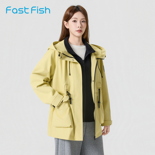 快鱼女士夹克2026新款保暖摇粒绒内胆耐磨防风防泼水户外运动外套