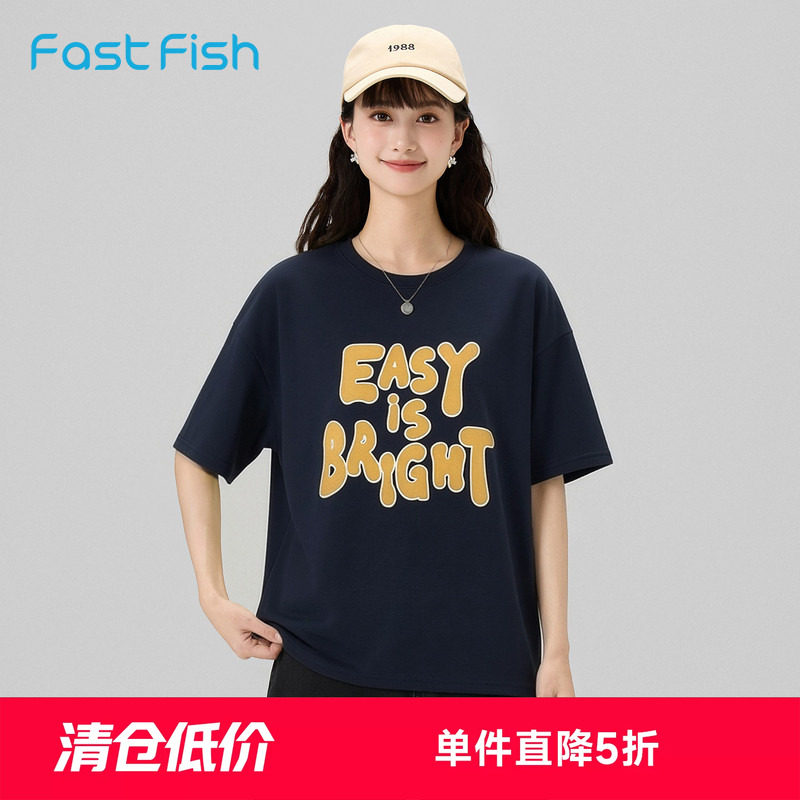 时尚字母宽松棉感透气短袖T恤女图片