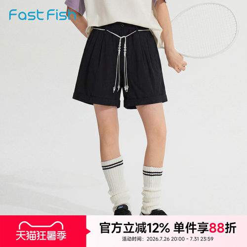 快鱼2026年夏季新款女士街头百搭短裤户外瘦腰抽绳显瘦时尚休闲裤
