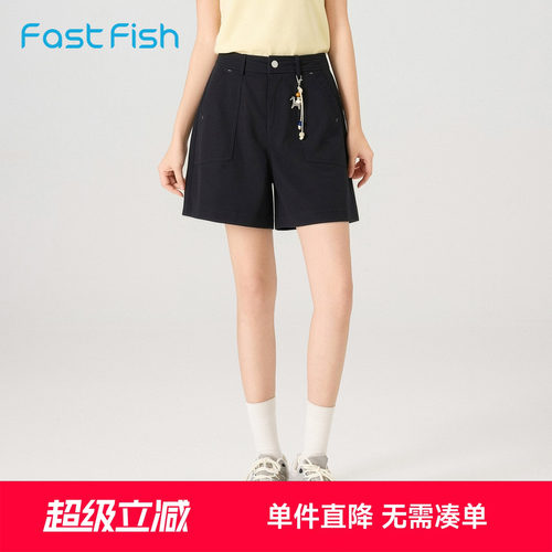 快鱼2026年夏季新品女士时尚裤子街头户外潮流休闲裤半松紧腰短裤