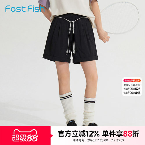 快鱼2026年夏季新款女士街头百搭短裤户外瘦腰抽绳显瘦时尚休闲裤