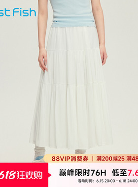 快鱼夏季白色半身裙女2026新款蛋糕裙法式高腰A字裙小个子中长裙