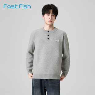 快鱼亨利领毛衣男25年冬柔软亲肤针织衫 保暖舒适上衣日常休闲男装